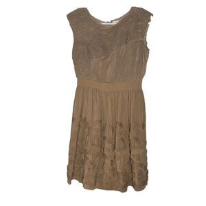 Reiss Eleanor Netted Pleated Taupe Dress Sleeveles